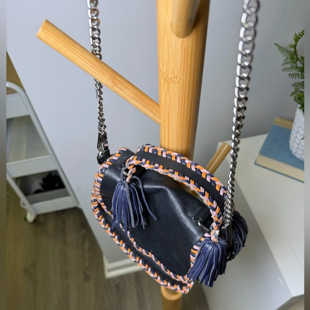 Rebecca Minkoff Chase Saddle Bag Braided Leather Navy, Orange, Lavender